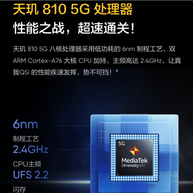 [全新]realme 真我Q5i 4GB+128GB 石墨黑 33W超速闪充 天玑810芯 5000毫安电池 90Hz刷新率 游戏手机