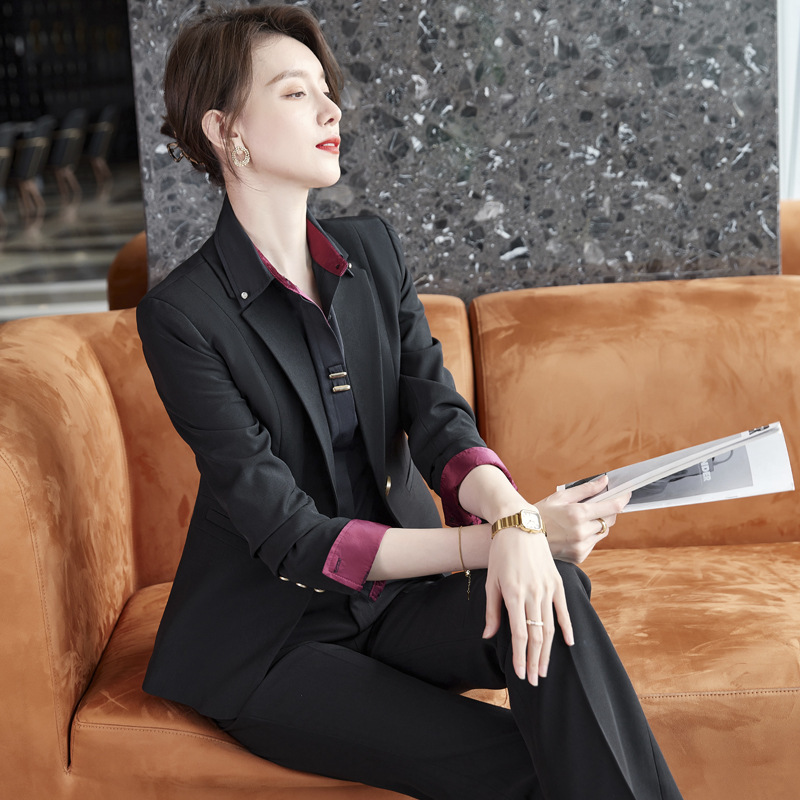 女先生女士职业套装米色长袖西装套装女秋季韩版时尚总裁西服外套职业