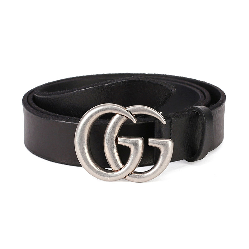 GUCCI 古驰 男士双G做旧扣头牛皮皮带腰带黑色90(适合30-33裤围)