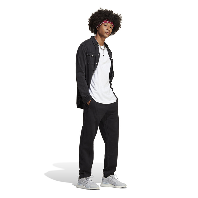 adidas originals 纯色Logo刺绣系带束脚运动裤 男款 黑色 IC8419