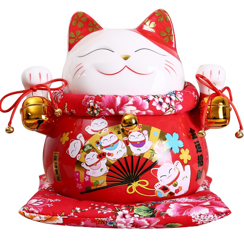 正版大号日本猫摆件收银台店铺开业创意礼品陶瓷储蓄罐 三维工匠 10寸四季发财喜猫猫高清大图