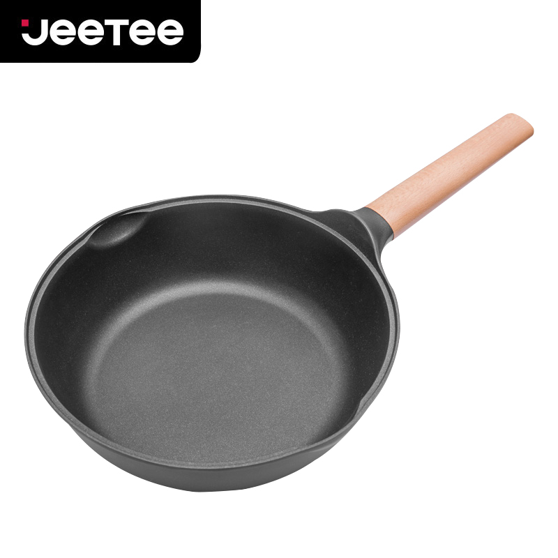 Jeetee吉特不粘少油烟麦饭石不粘锅深煎炒锅家用多功能炒菜平底锅具28cm铝合金电磁炉燃气灶通用QSCG001-28G
