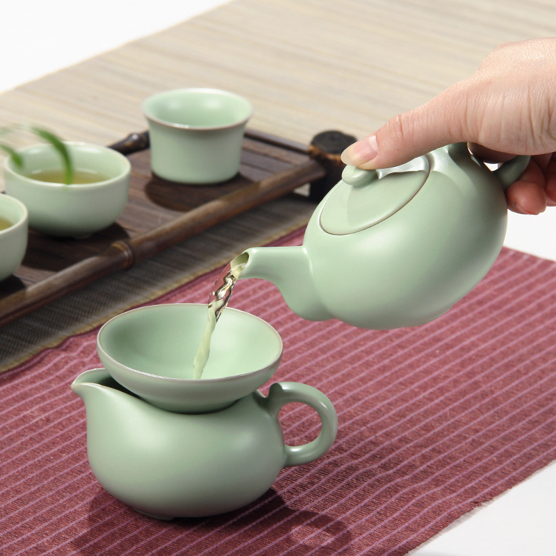 常生源 功夫茶具套装 仿宋汝窑开片茶壶茶杯陶瓷茶漏整套 汝窑怡然