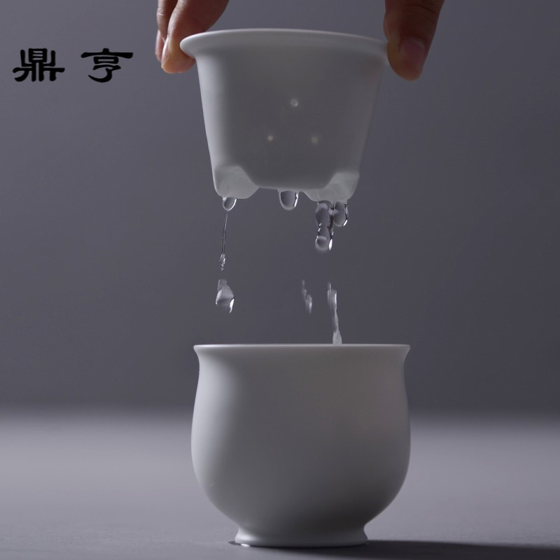 鼎亨 景德镇全手工快客杯便携陶瓷茶杯无光釉白瓷逍遥杯