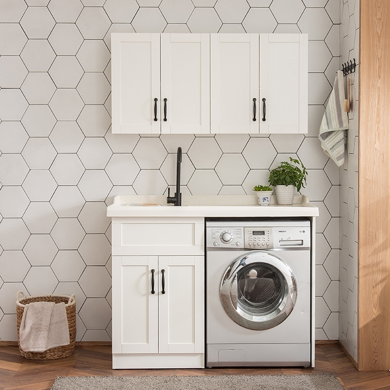 阳台洗衣柜滚筒洗衣机柜伴侣石英石带搓衣板落地柜浴室柜组合12米91cm