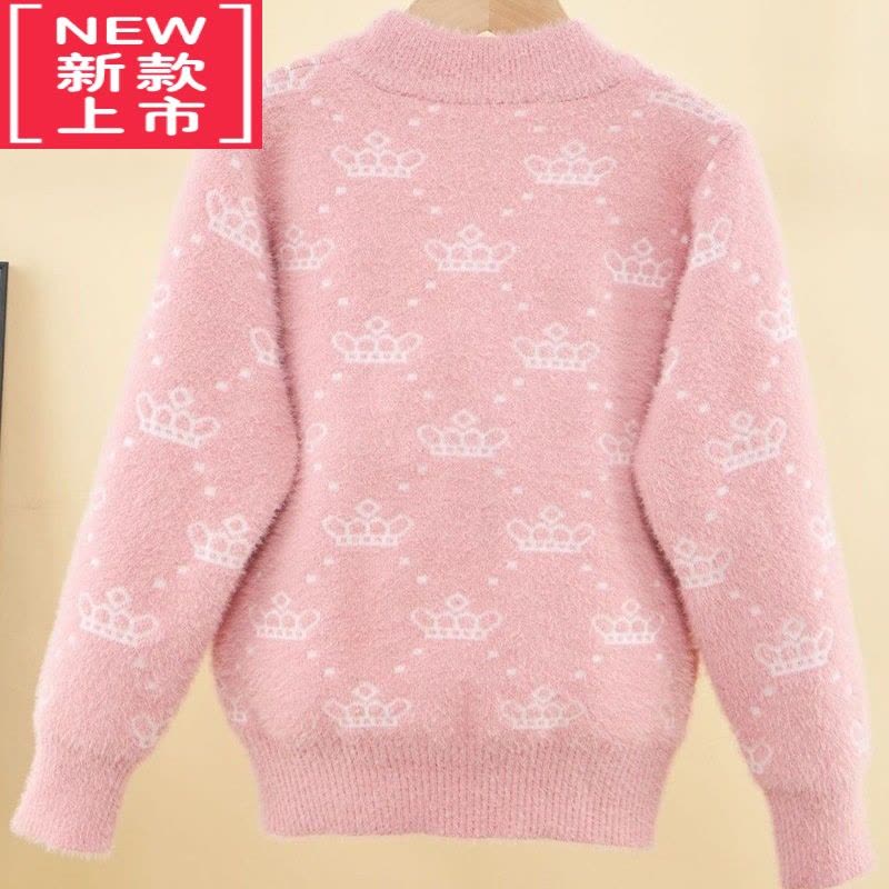 可莉允女童毛衣秋冬款加厚保暖中大童洋气儿童圆领皇冠针织打底衫图片