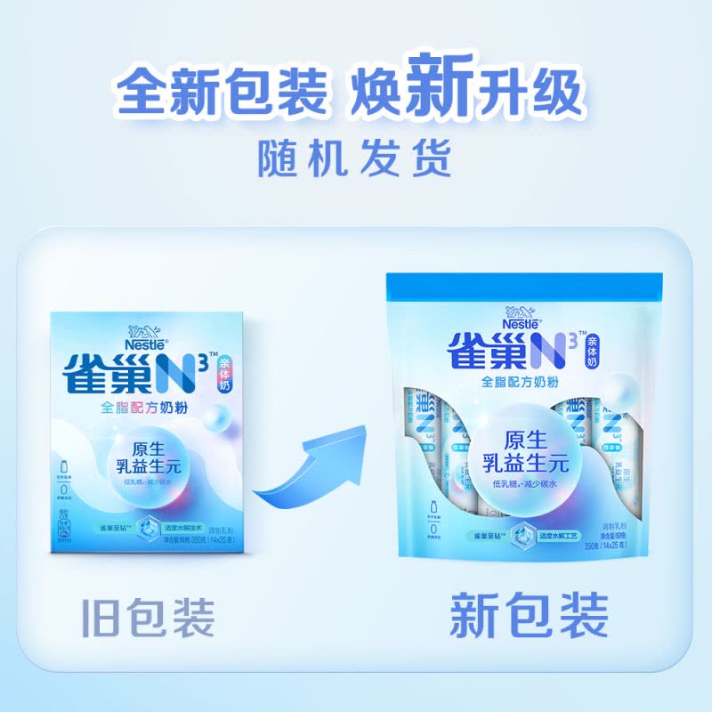 2盒雀巢N3亲体奶全脂奶粉生牛乳益生元乳糖不耐受适用350g独立包装图片
