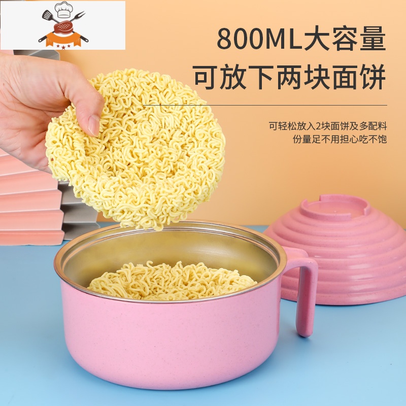 敬平不锈钢泡面碗家用大号饭碗学生宿舍带盖单人碗筷方便面餐具套装高清大图