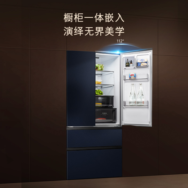 西门子无界零嵌两侧0.4cm法式多门501L净味双系统双循环嵌入冰箱 KF505681EC湖韵蓝新款高清大图