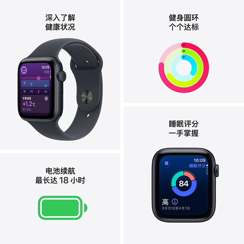 MEHA4CH/B Apple Watch SE3(A3391) GPS 40毫米午夜色铝金属表壳 午夜色运动型表带-S/M高清大图