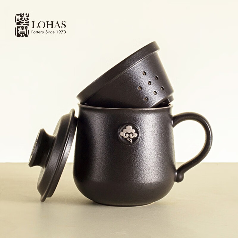 陆宝陶瓷茶具茶杯云中锦书盖杯带过滤泡茶具马克杯子 300ml陶瓷杯 禅风黑YZJSGB001BK高清大图