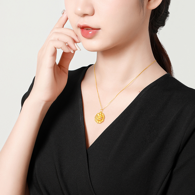 梦金园优雅花朵黄金吊坠芙蓉花足金挂坠显大5d无氰工艺硬金花坠子女士