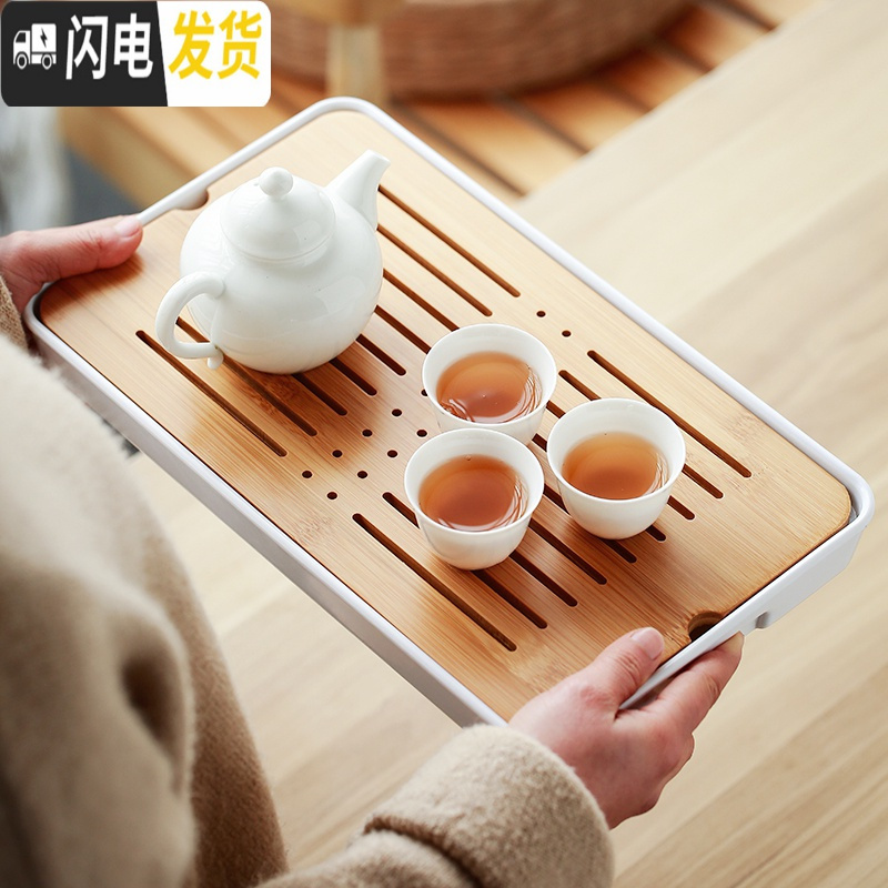 三维工匠 德化白瓷茶具套装 家用简约盖碗茶杯茶壶功夫茶具陶瓷泡茶碗 茶壶茶洗密胺圆竹盘13件套款18高清大图
