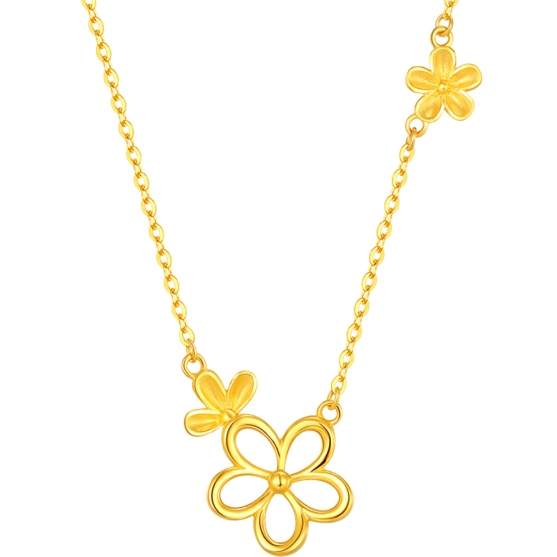 新金珠宝足金999吊坠项链5g工艺镂空花开烂漫套链自戴节日礼物