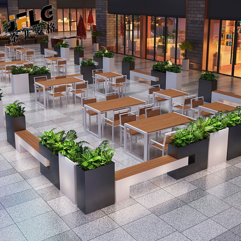 苏宁 金菲罗格 办公家具 户外镀锌板花箱防腐木坐凳座椅组合 花箱花槽300-330CM组合高清大图