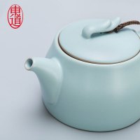 东道 汝窑 青瓷陶瓷 套装茶具 一马当先小茶组 一壶三杯 开片可养 天青色