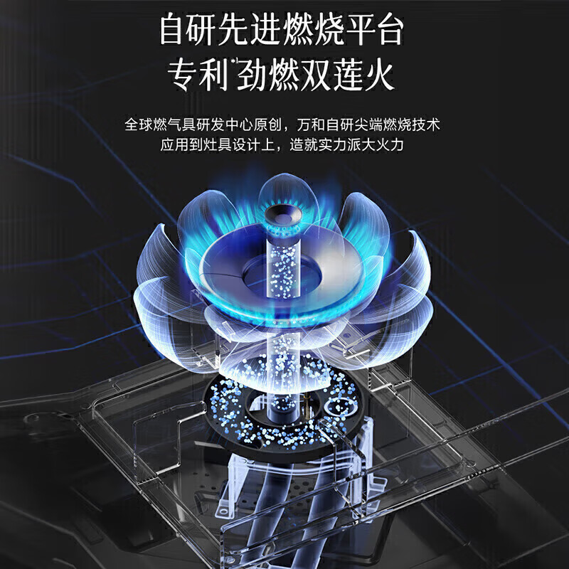 万和(Vanward)[墨蓝无痕]燃气灶具家用5.2KW大火力 64%高热效 易清洁抗污 天然气双莲火JZT-C6L01高清大图
