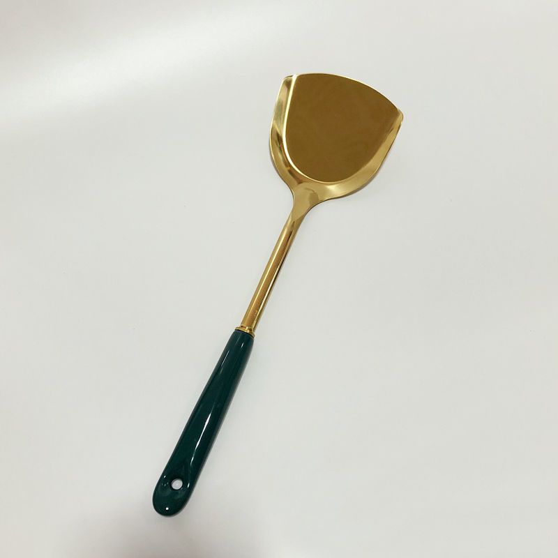 不锈钢厨房烹饪套装陶瓷柄炒菜铲子家用锅铲饭勺漏勺汤勺煎铲面捞 祖母绿+亮银色 随意组合[联系客服]