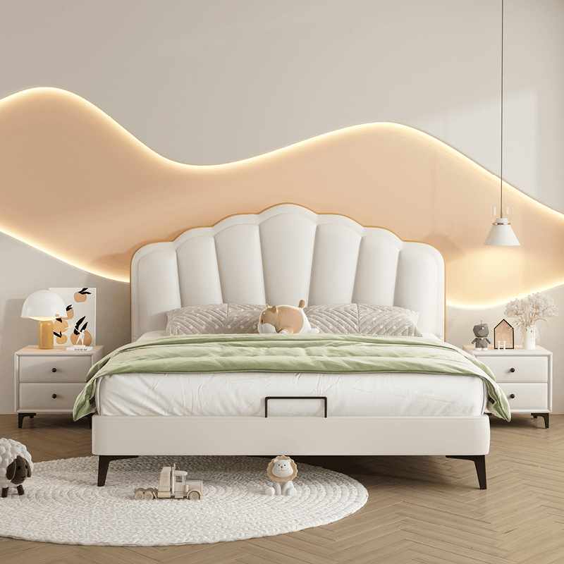 贝壳床小孩软包男孩女孩床粉色轻奢奶油风儿童房公主床