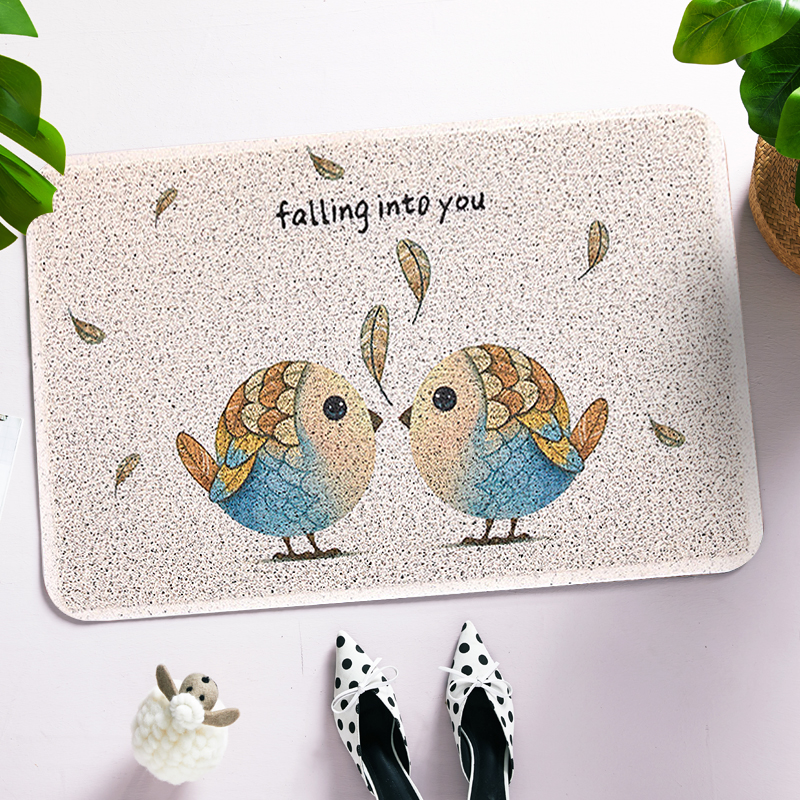 ins北欧地毯口地垫网红脚垫垫进蹭脚垫防滑塑料丝圈家用 坠爱之鸟丝圈地垫 45*75cm