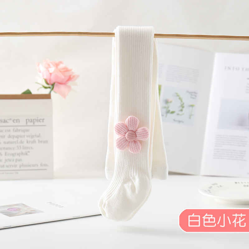 宝宝连裤袜春秋纯棉打底袜婴儿连袜裤薄款女童袜裤春款儿童打底裤 白色-小花【春秋纯棉】 18码（建议身高63-72cm）