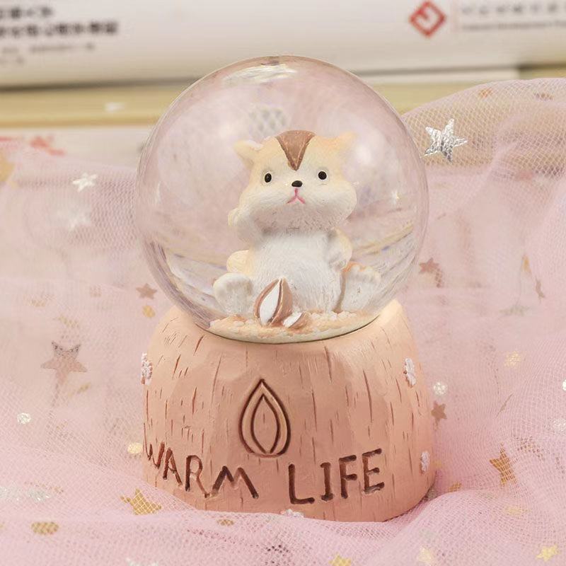 迷你龙猫水晶球发光摆件音乐盒圣诞礼品教师节生日礼物送女|迷你款仓鼠橘黄色(发光球) 礼盒包装(免费代写贺卡-可直接送人)