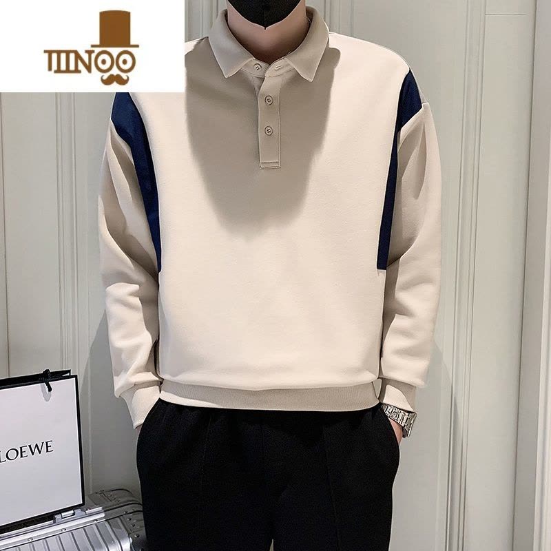 YANXUins潮牌翻领卫衣男衫长袖T恤2023新款男装上衣拼接外套图片