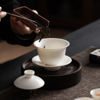 苏氏陶瓷(SUSHI CERAMICS)三才盖碗 中国白素烧功夫茶具泡茶碗