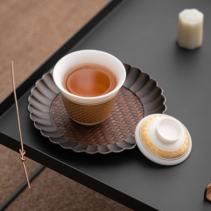 苏氏陶瓷(SUSHI CERAMICS)冰种秦器茶具二才盖碗带两杯小套组非遗传承人陈国再作品功夫茶具