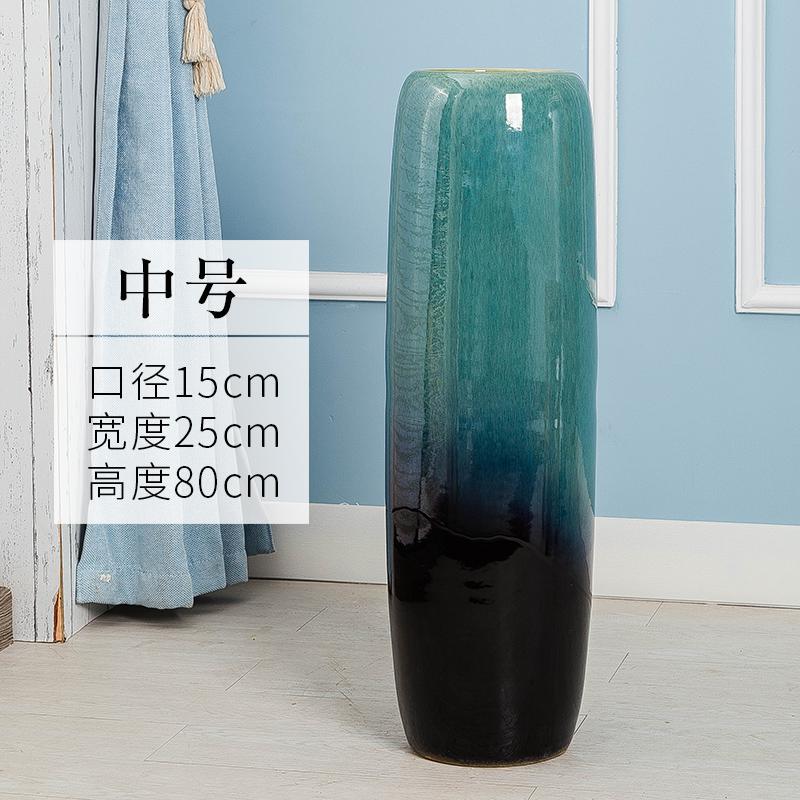 景德镇落地花瓶大号陶瓷摆件客厅玄关干花装饰现代简约中式插花大收纳袋 三维工匠 孔雀蓝80cm高单瓶_677