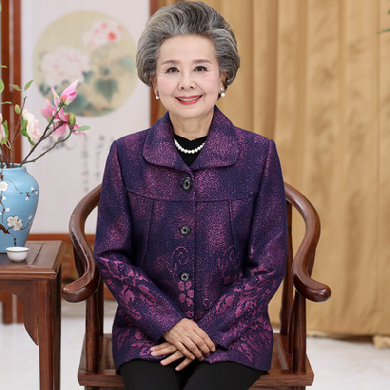 迪鲁奥diluao老太太外套女6070岁80秋季奶奶装秋冬装加厚翻领上衣老人