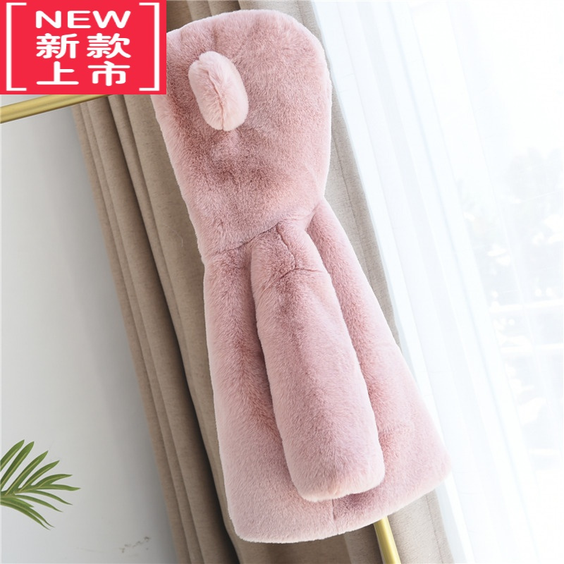 可莉允盼盼熊儿童冬装外套加厚加绒男童女童宝宝皮草绒棉衣棉服