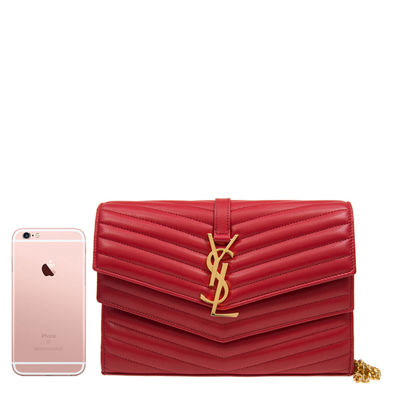 [直营]Yves Saint Laurent(圣罗兰)羊皮包盖式 单肩包斜挎包 信封包链条包 YSL女包