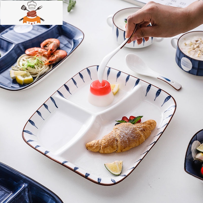 敬平分格餐盘子家用日式餐具一人食减脂分餐陶瓷早餐托盘艺术家餐减脂高清大图