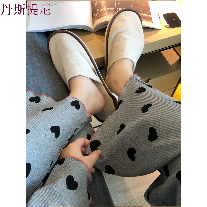 桃心纯棉睡衣女秋套装长袖长裤宽松两件套可爱韩版秋冬学生家居服