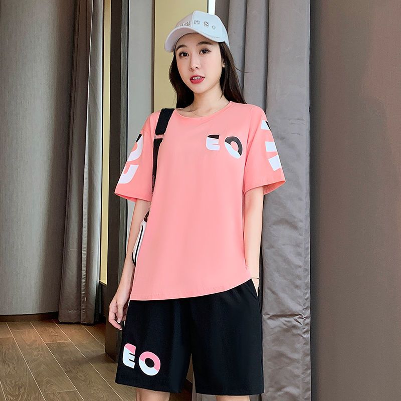 真维斯清纯甜美休闲运动服套装女装夏薄款两件套短袖束脚九分裤潮