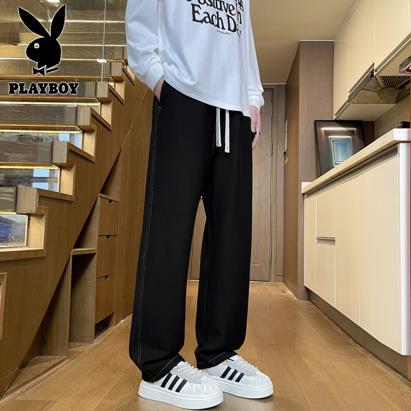 花花公子新款高品质2025秋季新款牛仔裤男款原色不色直筒美式休闲阔腿裤宽松长裤男高清大图