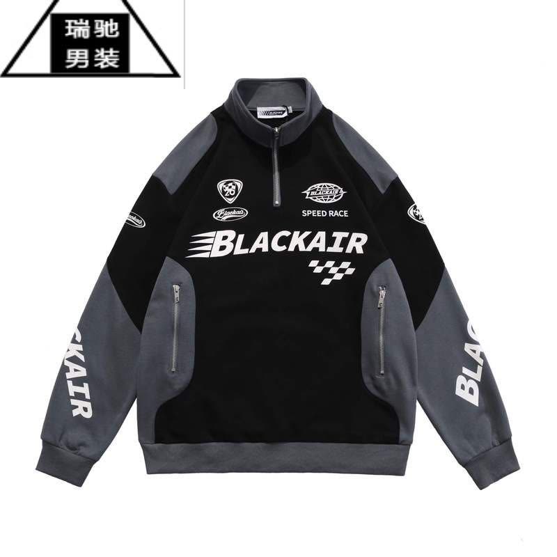 希杰狮王美式复古半拉链拼色赛车服卫衣男女春秋情侣潮牌高街机车外套图片