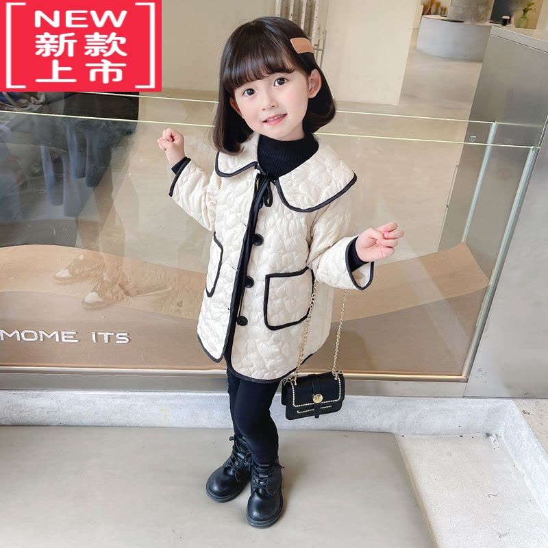 可莉允女童中长款羽绒棉服韩国童装2022秋冬保暖洋气小香风棉衣翻领外套图片