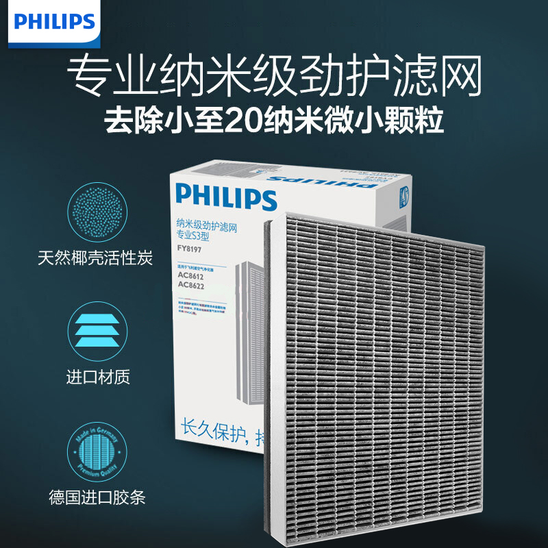 飞利浦(PHILIPS)纳米级劲护滤网 FY8197/00 专业S3型 适用于飞利浦空气净化器AC8612/AC8622高清大图