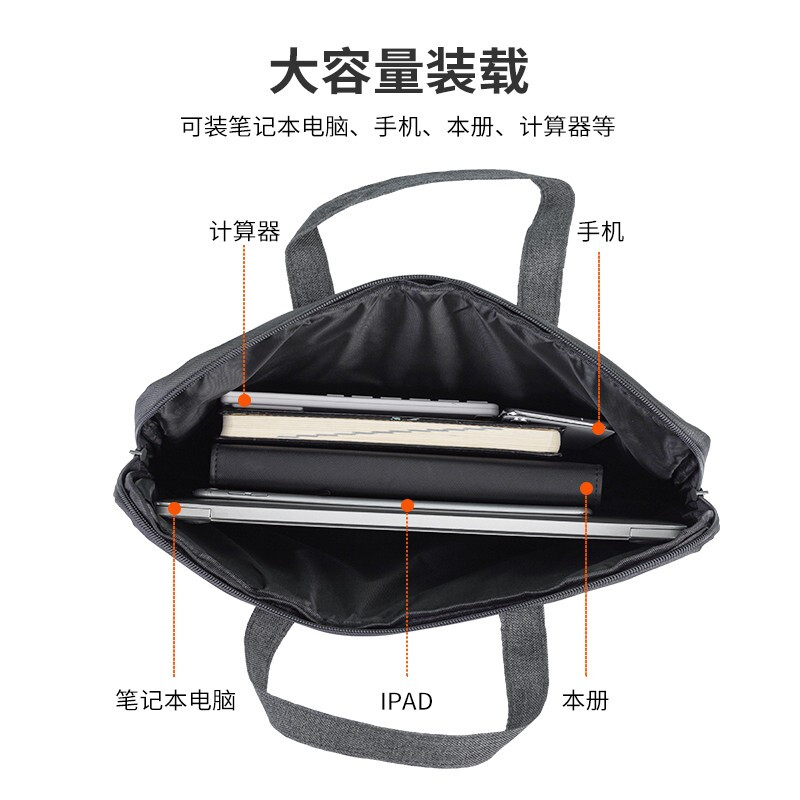 得力(deli)A4公文包 商务手提大容量资料文件袋公文袋办公拉链式电脑包 牛津布加厚 5590灰色高清大图