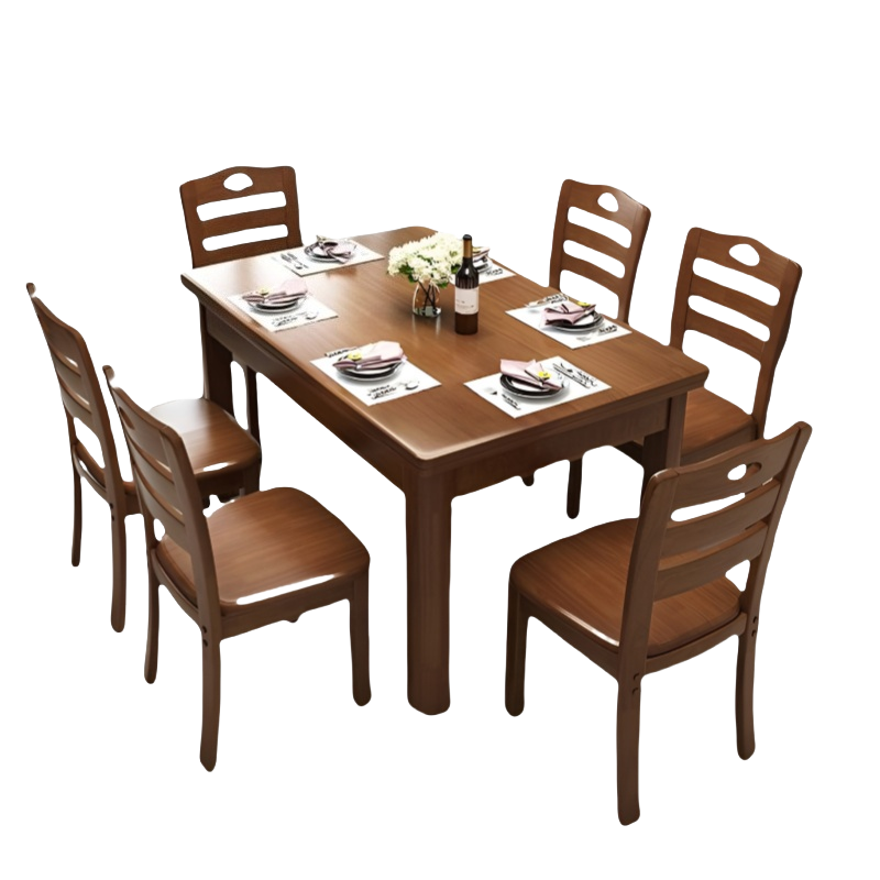 晨磊 实木餐桌 胡桃色 套高清大图