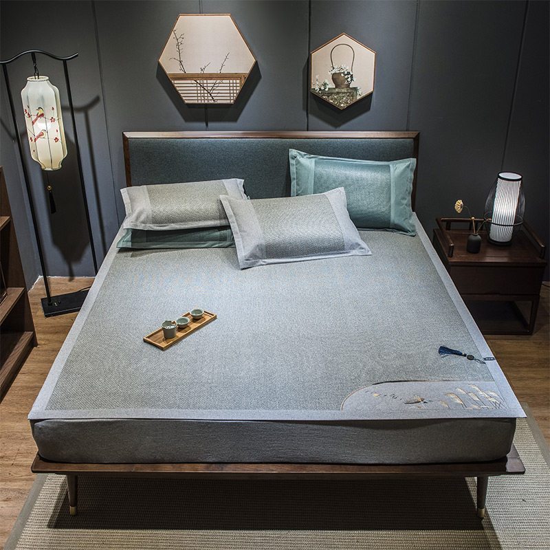 家柏饰(CORATED)藤席1.5米1.8m床冰丝双面凉席纯藤夏凉席子折叠床笠三件套2 奥裕-印尼藤席(大象灰);床笠款 1.8m（6英尺）床