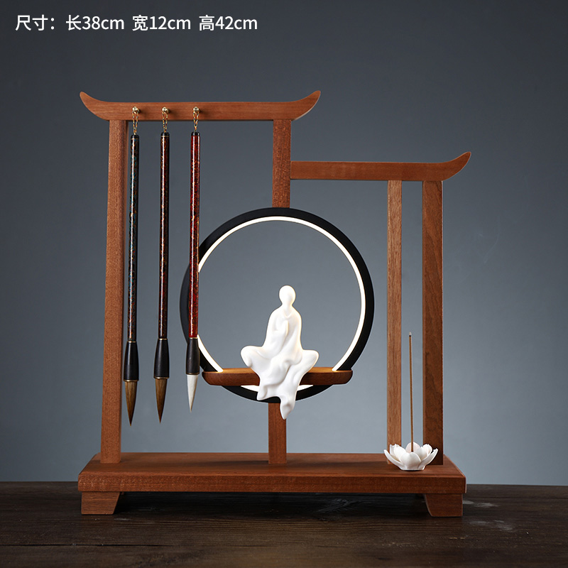 美帮汇新中式笔架毛笔挂笔家学生文房四宝复古挂毛笔实木博古架摆件高清大图