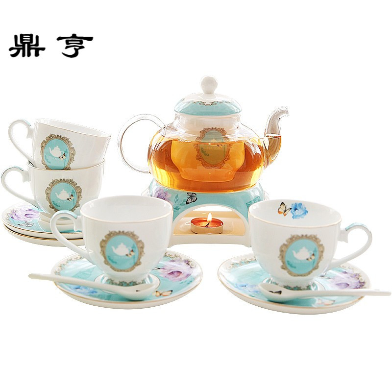 鼎亨那些时光 陶瓷花茶茶具套装 耐热底座玻璃花茶壶水果茶壶下午