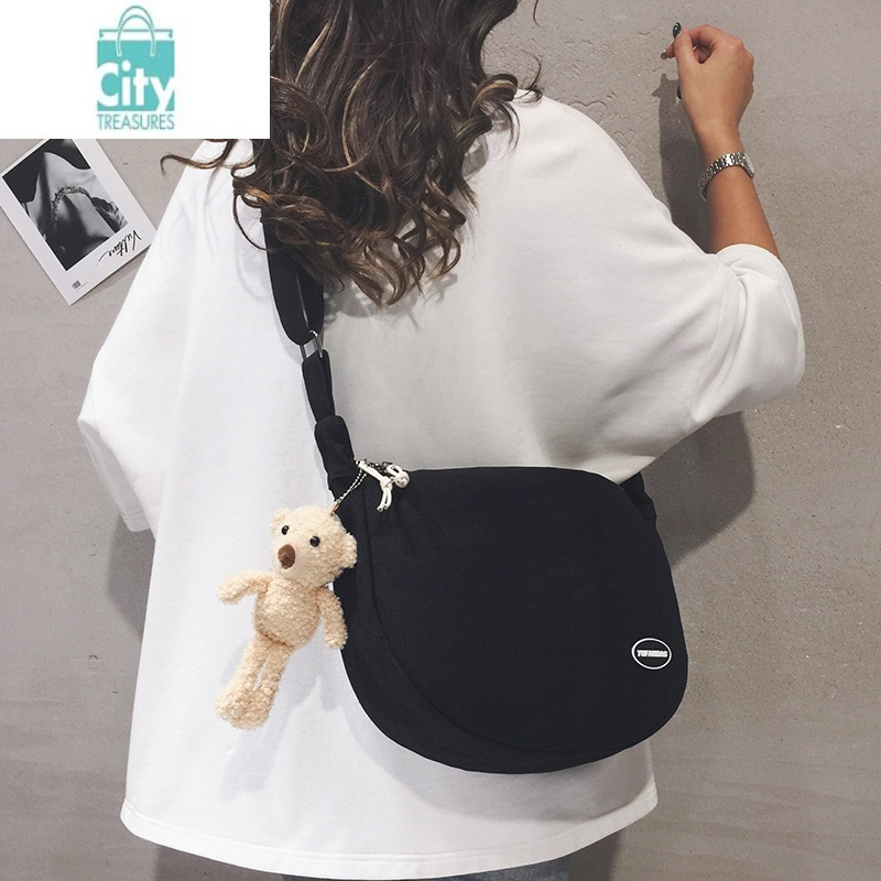 bangdou棋盘格帆布包包女2024新款大学生上课斜挎包休闲通勤包运动