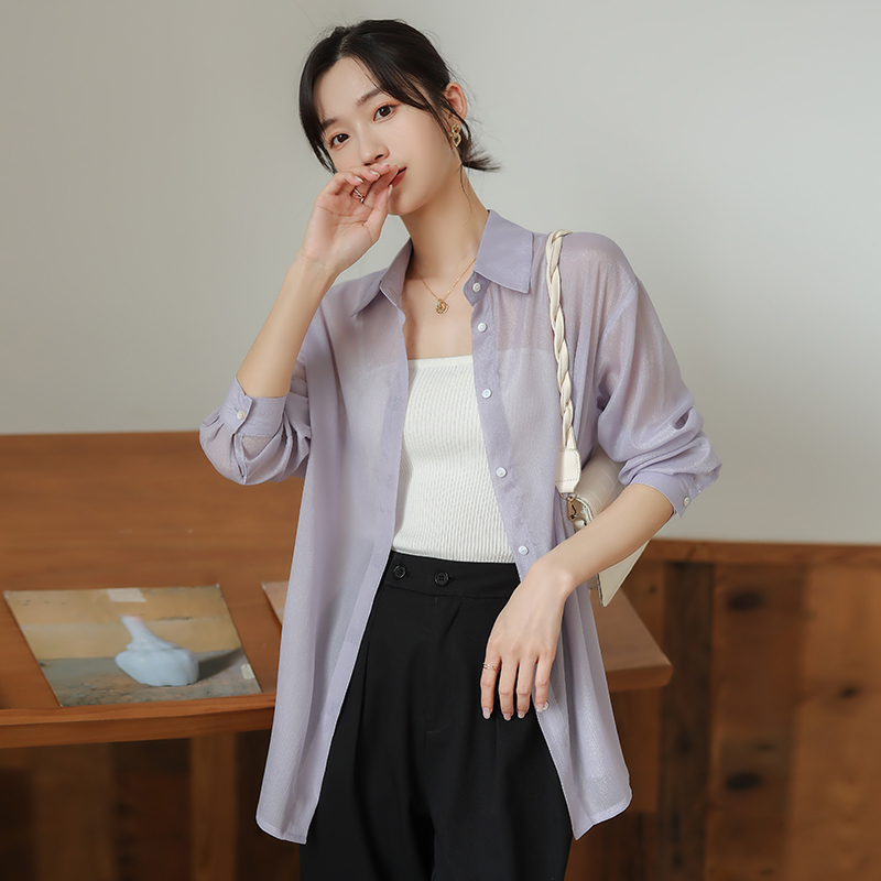 防晒衣女款衬衫2022新款夏季宽松外搭防紫外线雪纺开衫薄外套