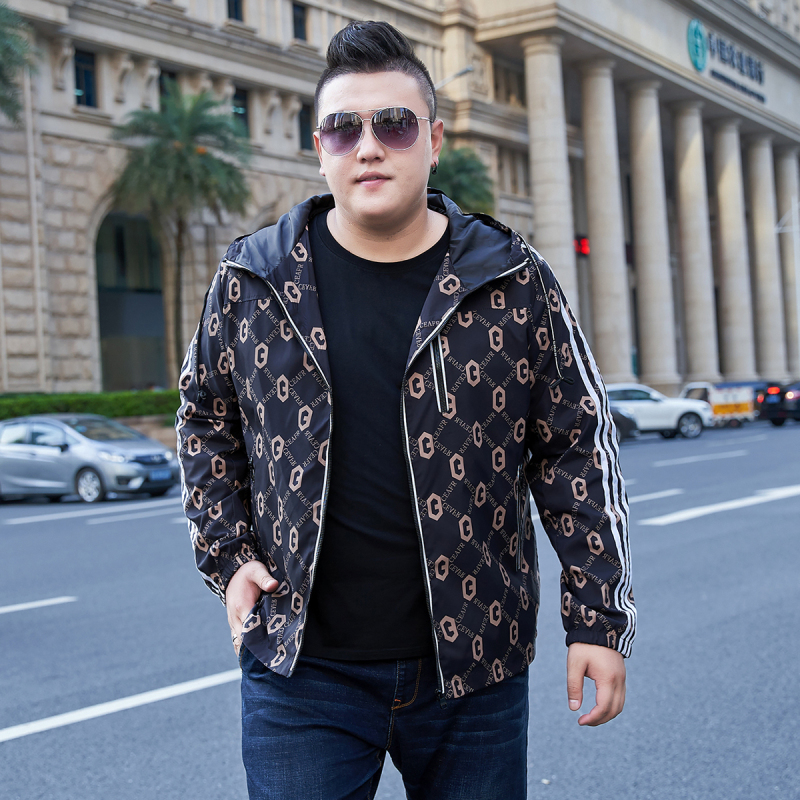 newlake特大号胖子外套男加肥加大码春秋潮流休闲宽松夹克肥佬风衣300