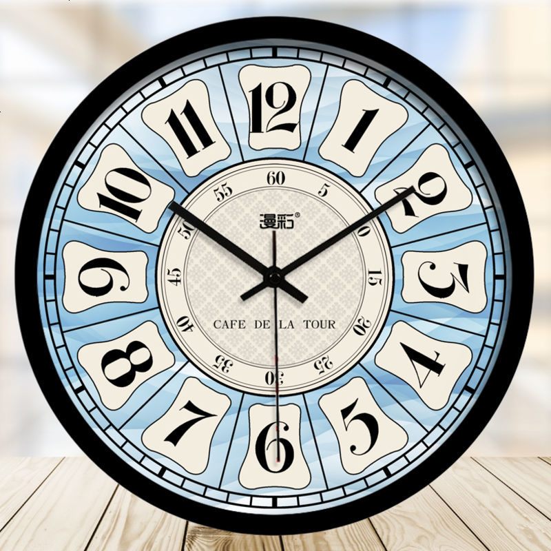 欧式冰蓝美式蓝色巴洛克花纹石英钟静音钟表艺术挂钟创意挂表
