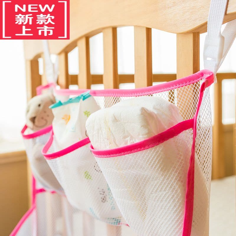 可莉允宝宝床头挂袋婴儿床收纳玩具尿布袋大床头储物袋网格布简约透气款图片